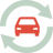The front of a car coloured in red, surrounded by two pale green arrows that form a circle around the car in the centre.